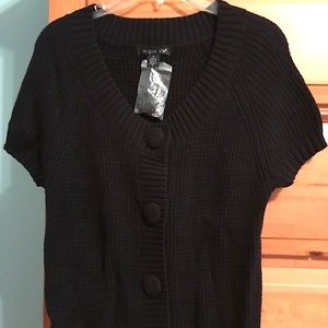 NWT New "August Silk Brand" Black Waffle Knit Top Sweater M